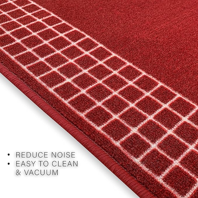 Custom Made Runner Rug for Kitchen Foyer Hallway Entry Choose Your Length 31 Inch Wide Geometric Checkered Design Red Color (4 feet x 31 Inch)