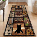Wild Animal Bear Long Runner Rug, 2x7ft, Brown Geometric Stitching Non-Slip Kitchen Mat, Animal Bear and Plant Pine Cone Autumn Leaf Print Entrance Carpet, Southwest Country Style Indoor Decoration