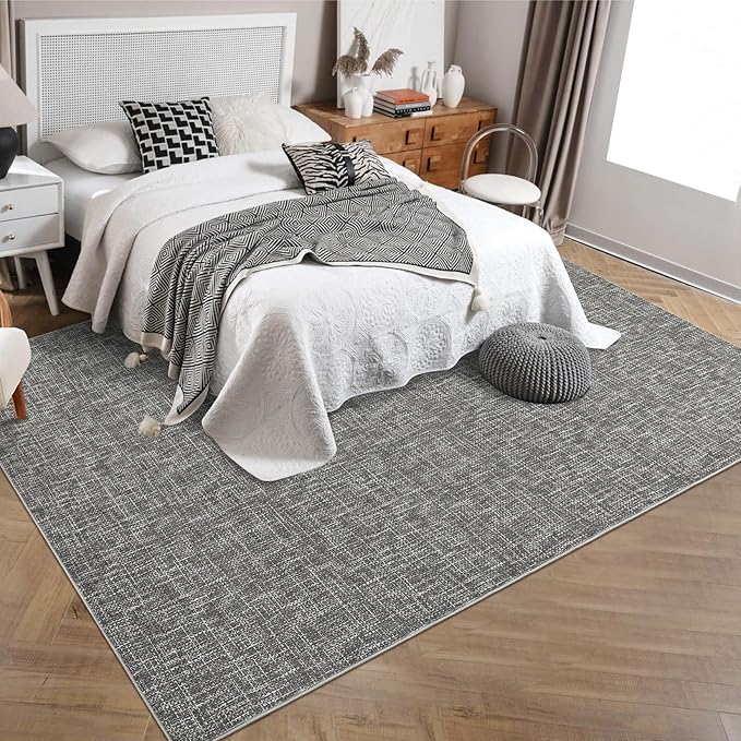 RUGSREAL Washable Rug 10x13 for Living Room Modern Abstract Area Rug Non-Slip Large Contemporary Bedroom Rug Stain Resistant Aesthetic Accent Floor Carpet Foldable Solid Rug for Home Office, Grey