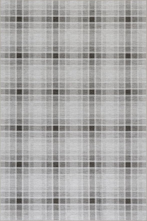 Dash & Albert Andri Plaid Black Machine Washable Rug, 9.5 X 13.5 Feet, Black/White Plaid Pattern