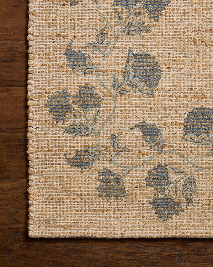 Loloi Chris Loves Julia Rue Collection RUE-05 Natural/Denim 9'-3" x 13' Area Rug Jute Neutral Floral Living Room Bedroom Rug