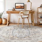 Round Rug Living Room Rugs: 6x6 Washable Boho Neutral Large Circle Soft Indoor Distressed Stain Resistant Floor Farmhouse Carpet for Bedroom Nursery Kids Playroom Office Dining Room Dorm- Cream Gray