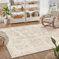 3x5 Beige Washable Area Rug for Entryway Neutral Soft Non Slip Carpet Low Pile Vintage Distressed Door Mat for Bathroom Bedroom Entrance Living Room