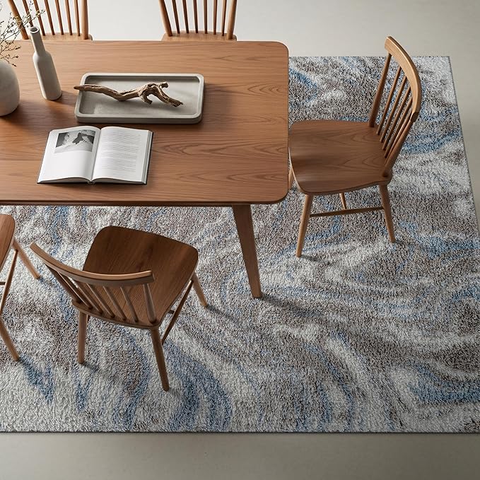 Rugshop Abstract Marble Shag Area Rug Blue 7' 10" x 10' Perfect for Large Living Rooms, Dining Areas, or Master Bedrooms