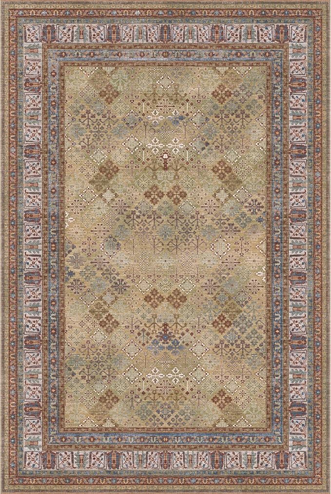 Kuden 3x5 Small Rug, Machine Washable, Non-Slip Backing, Vintage Style, Soft, Low Pile, Area Rugs for Entryway Kitchen Indoor Entrance