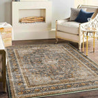 Area Rug 6'x9' Washable Vintage Traditional Floor Cover Thin Retro Kitchen Indoor Distressed Non Slip Carpet for Living Room Bedroom Dining Room