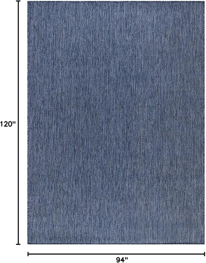 Beverly Rug Indoor Outdoor Rug 8x10, Washable Outside Carpet for Patio, Deck, Porch, Solid Modern Area Rug, Water Resistant, Azure Blue