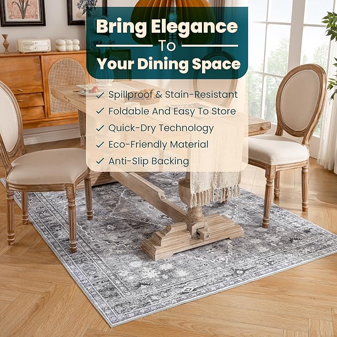 Istana 5x7 Area Rug - Grey Rugs for Living Room 5x7 - Foldable Rugs for Bedroom - Stain Resistant Washable Rug - Eco-Friendly Boho Area Rugs - Easy to Clean Living Room Rug