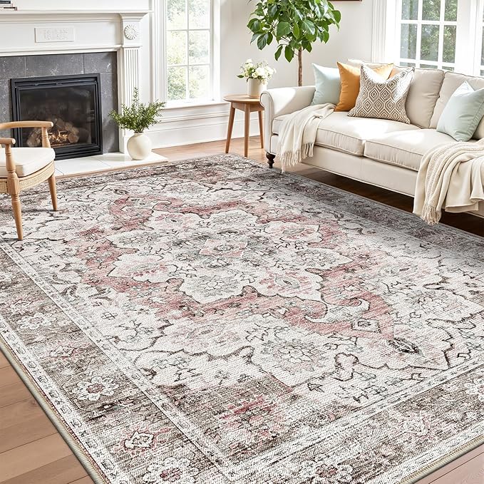 LUMI Washable Area Rug 5x8 for Living Room, Ultra Soft Stain Resistant Carpet with Non Slip Rubber Backing, Non-Shedding Low Pile Rugs for Bedroom, Dining Room, Indoor, Office