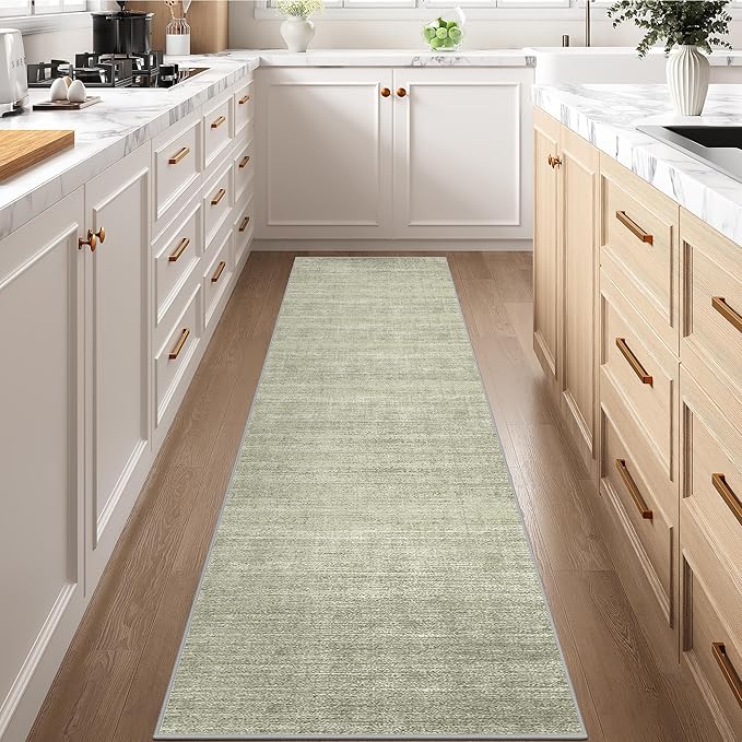 Art&Tuft Non-Slip Runner Rug - 2x10 Runner Rug Washable Low-Pile Rugs Runners, Soft Distressed Carpet Runner for Bedroom Bathroom Kitchen Laundry Living Room, Green