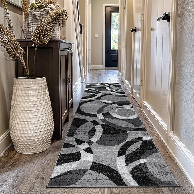 Rugshop Contemporary Abstract Circles Perfect for high Traffic Areas of Your Living Room,Bedroom,Home Office,Kitchen Runner Rug 2'7" x 8' Gray