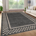 GarveeHome Modern Bordered 9x12 Area Rugs for Living Room Bedroom Soft Washable Large Bedroom Throw Carpet Non Slip Checkered Geometric Rugs for Dining Room Home Decor Office, Black