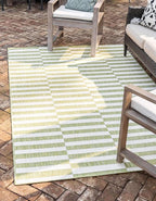 Unique Loom Outdoor Striped Collection Area Rug - Striped (6' 1" x 9' Rectangle, Green/Ivory)