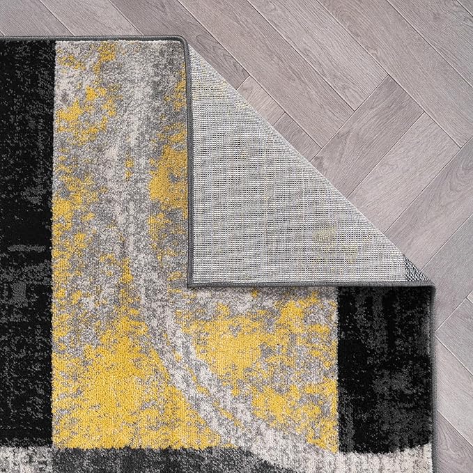 Rugshop Contemporary Circle Design Area Rug, Carpet with Jute Backing for Living Room, Bedroom, or Dining Room, Yellow, 5'3" x 7'3"