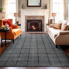 Rugshop Bohemian Stripe Lines Washable Non Slip Area Rug 8' x 10' Black