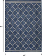 FH Home Flat Woven Outdoor Rug - Waterproof, Easy to Clean, Stain Resistant - Premium Polypropylene Yarn - Moroccan Geometric Lattice - Patio, Porch, Deck, Balcony - Tunis - Blue - 5ft 4in x 7ft 6in