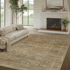 Vintage Area Rug 9x12 Washable Brown Living Room Carpet Large Indoor Non Slip Bedroom Low Pile Kitchen Distressed Retro Accent Throw Rug for Dining Room