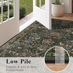 6x9 Floral Washable Area Rug for Living Room, Vintage Boho Rugs for Bedroom Dining Room, Botanical Birds Non Slip Low Pile Forest Throw Carpet for Farmhouse Office, Retro Gold/Green