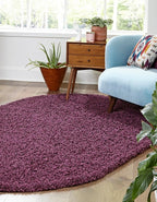 Unique Loom Solid Shag Collection Area Rug (5' 1" x 8' Oval, Eggplant Purple)