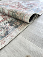 Fame Living Faded Oushak Rug, Turkish Vintage Floral Pastel Large Oversized Area Rugs for Living Room Dining Bedroom Kitchen Bathroom Nursery (848CrNv, 2' x 3')