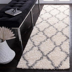 SAFAVIEH Dallas Shag Collection Runner Rug - 2'3" x 22', Ivory & Grey, Trellis Design, Non-Shedding & Easy Care, 1.5-inch Thick Ideal for High Traffic Areas in Living Room, Bedroom (SGD257F)