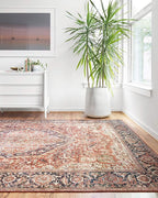 Loloi Layla Collection LAY-08 Red/Navy 2'-3" x 3'-9" .13" Thick Accent Rug, Soft, Durable, Vintage Inspired, Distressed, Low Pile, Non-Shedding, Easy Clean, Printed, Living Room Rug