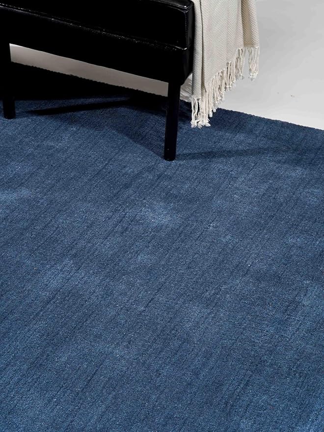 Hand Knotted Loom Wool ECO-Friendly Area Rugs - 6'7''x9'10'', Rectangle, Blue Color, Solid Plain Design, High Pile Thick Handmade Anti Skid Rugs for Living Room (L00111)