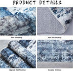 Rugcomf 3x5 Area Rug Blue Soft Abstract Boho Vintage Pattern Non-Slip Non-Shedding Faux Wool Washable for Bedside, Bedroom, Kitchen, Floor, Indoor