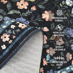 Washable Runner Rug 2.5 x 8 Non-Slip Non-Shedding Soft Vintage Bedside Low Pile Farmhouse Floral Carpet, Indoor Foldable Printed Entryway Rug for Hallway Kitchen, Dark Grey Blue