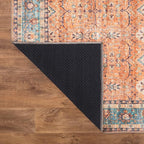 Bloom Rugs Washable Non-Slip 6' x 9' Rug - Orange/Teal Blue Traditional Bordered Area Rug for Living Room, Bedroom, Dining Room, and Kitchen - Exact Size: 6' x 9'