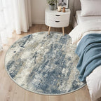 GENIMO Round Area Rugs 5FT for Living Room, Washable Circle Rug Low Pile, Non Slip Abstract Carpet for Bedroom, Enytryway, Kitchen, Navy Blue