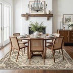 8x10 Area Rug Machine Washable Boho Rug for Living Room,Ultra-Thin Low Pile Carpet,Lightweight Indoor Printed Rug,Non Slip Floral Area Rug for Bedroom, Dining Room, Home Office,Brown