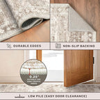 Washable Neutral Farmhouse Bedroom Rug, 5x7 Area Rugs for Living Room, Nursery Room, Boho Vintage Floral Non-Slip Rug Low Pile Stain Resistant (5x7 Beige/Latte)
