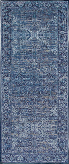 ReaLife Rugs Machine Washable Area Rug Runner - Living Room Bedroom Bathroom Kitchen Entryway Office - Padded Low Pile Stain Resistant Premium - Boho Vintage Traditional - Lyle - Blue 2'6" x 8'