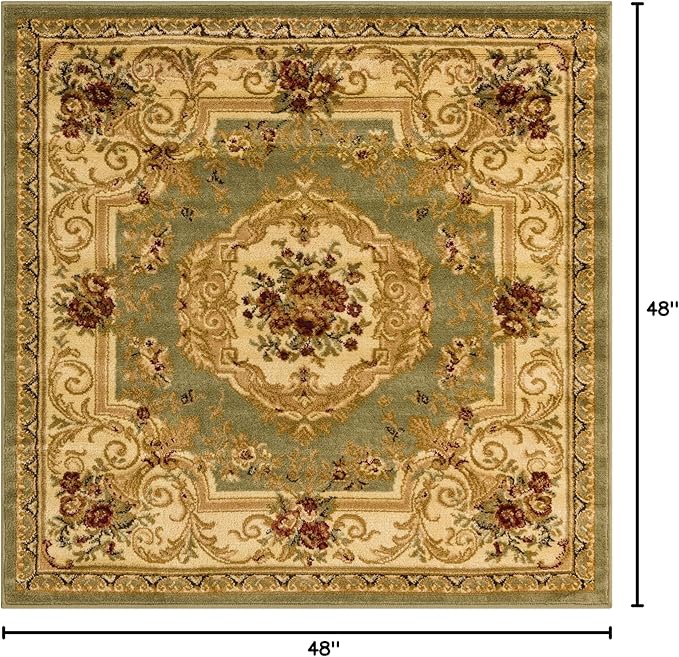 Rugs.com Chateau Collection Rug – 4 Ft Square Green Medium Rug Perfect for Living Rooms, Kitchens, Entryways