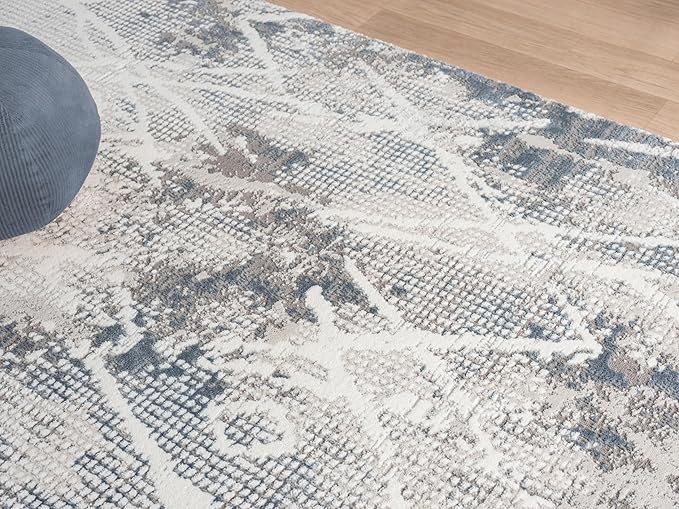 Adel Modern Runner Rug for Kitchen, 2x7 Rustic Distressed Abstract Blue Runner, Medium Pile Stain Resistant Carpet for Bedroom, Hallway or Entryway (2' x 7', Blue)