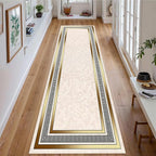 Classic Bohemian Hallway Rugs, 2x8ft, Western Retro Greek Key Beige Fade Resistant Hall Rug, Washable Kitchen Low-Pile Floor Carpet Runners for Bathroom Laundry