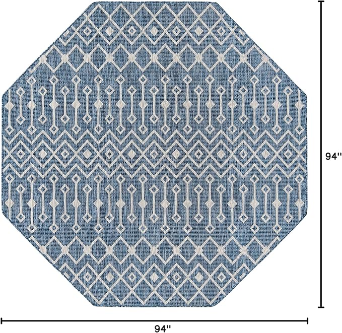 Unique Loom Outdoor Trellis Collection Area Rug - Tribal Trellis (7' 10" Octagon, Blue/ Ivory)