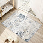 2x3 Entryway Area Rug: Washable Neutral Modern Abstract Small Rug - Non-Slip Low Pile Throw Indoor Carpet for Entrance Kitchen Front Door Mat Bathroom Entry Kids Room - Beige Blue