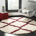 SAFAVIEH Dallas Shag Collection Area Rug - 4' Round, Ivory & Red, Trellis Design, Non-Shedding & Easy Care, 1.5-inch Thick Ideal for High Traffic Areas in Living Room, Bedroom (SGD257R)