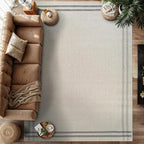 Easy Jute Rugs 5x7 Bordered Bone Color Living Room Indoor Outdoor Area Rug for Patio and Kitchen Rug High Traffic Washable Easy to Clean Solid Boho Woven Design Outside Carpet (5 x 7)