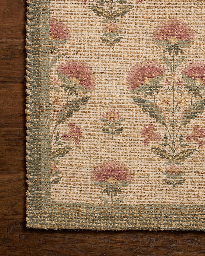 Loloi Chris Loves Julia Rue Collection RUE-01 Sage/Blush 3'-6" x 5'-6" Accent Rug Jute Neutral Floral Living Room Bedroom Rug