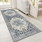 GENIMO 2x7 Runner Rugs for Hallway, Machine Washable Non Slip Vintage Rugs, Low Pile Lightweight Soft Print Rug for enrtyway, Corridor, Home Office, Kitchen, Center Blue