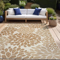 Beverly Rug Outdoor Rug 10x14 Modern Exotic Tropical Leaf Area Rugs for Indoor and Outdoor Patio Deck Porch Garden Water Resistant Washable Outside Carpet (10 x 14 Beige)