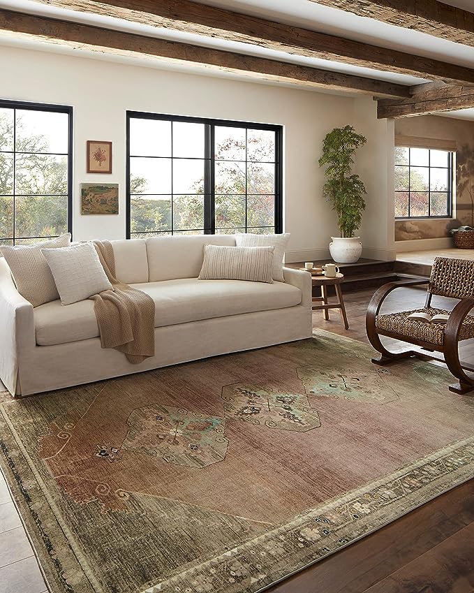 Loloi Magnolia Home by Joanna Gaines Sinclair Collection SIN-06 Clay/Tobacco 5'-0" x 7'-0", .25" Pile Height, Machine Washable, Area Rug