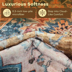 YJ.GWL Area Rugs for Living Room 6x9 Machine Washable Rugs, Non Slip Floral Vintage Rug Indoor Carpet, Stain Resistant Large Rug for Bedroom Dining Room, Brown Blue