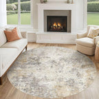 6ft Round Area Rug Living Room Rugs - 6x6 Washable Neutral Modern Abstract Soft Thin Rug Indoor Floor No Slip Rug Carpet for Bedroom Under Dining Table Home Office Decor - Golden Grey