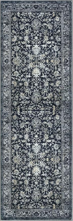 KILOCOCO Hallway Runner 2x6 Rug Runner Printed Vintage Floral Washable Kitchen Runners Non-slip Rubber Backed Runners for Hallways Laundry Room Distressed Boho Rugs for Entryway Bedroom, Navy/Charcoal