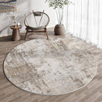3x3 Washable Round Rug Brown Grey Abstract Entryway Area Rug Neutral Modern Non Slip Soft Low Pile Small Carpet for Bathroom Kitchen Living Room Bedroom