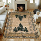 UNREASTO Country Cabin Area Rug 5x8ft Rustic Nature Forest Pine Cone Pine Tree Plant Vintage Home Decor Floor Rug Non-Slip Easy Clean Lodge Rug for Living Room Bedroom Entry Office Hardwood Floor